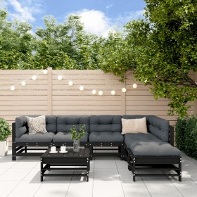 7-piece garden furniture set with solid wood black cushions by vidaXL, Garden sets - Ref: Foro24-3185980, Price: 696,99 €, Di...