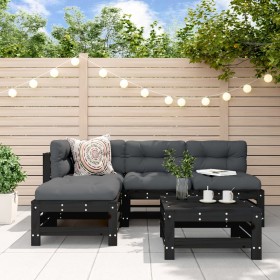 5-piece garden furniture set with solid wood black cushions by vidaXL, Garden sets - Ref: Foro24-3186071, Price: 498,01 €, Di...