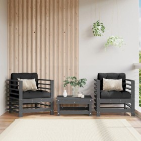 Garden armchairs with cushions 2 units solid gray pine wood by vidaXL, Modular outdoor sofas - Ref: Foro24-825676, Price: 168...