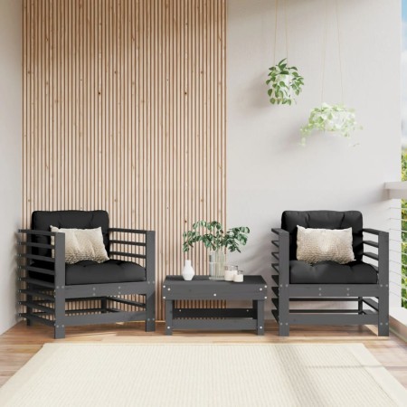 Sillones de jardín con cojines 2 uds madera maciza de pino gris de vidaXL, Sofás modulares de exterior - Ref: Foro24-825676, ...