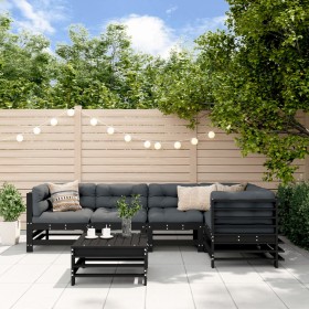 Garden furniture set 6 pieces and black solid wood cushions by vidaXL, Garden sets - Ref: Foro24-3186008, Price: 640,99 €, Di...