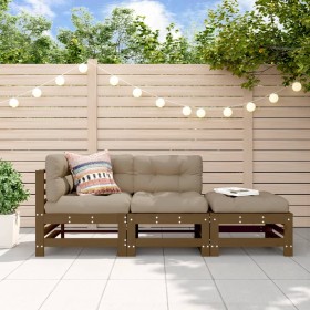 3-piece garden sofa set with honey brown wooden cushions by vidaXL, Garden sets - Ref: Foro24-3186035, Price: 315,64 €, Disco...