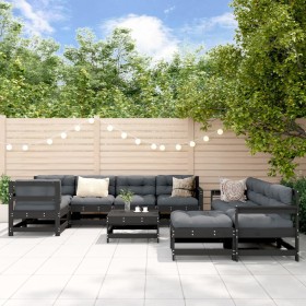 Garden furniture set 10 pieces and cushions solid black wood by vidaXL, Garden sets - Ref: Foro24-3186092, Price: 950,99 €, D...