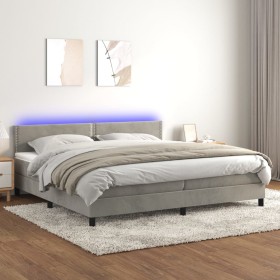 Cama box spring colchón y LED terciopelo gris claro 200x200 cm de vidaXL, Camas y somieres - Ref: Foro24-3134363, Precio: 566...