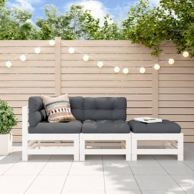 Gartensofa-Set 3-teilig und Kissen aus massivem Holz weiß von vidaXL, Gartensets - Ref: Foro24-3186033, Preis: 310,56 €, Raba...