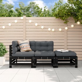 3-piece garden sofa set with black solid wood cushions by vidaXL, Garden sets - Ref: Foro24-3186036, Price: 311,99 €, Discoun...