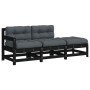 Gartensofa-Set 3-teilig mit Kissen aus massivem Holz schwarz von vidaXL, Modulare Sofas für den Außenbereich - Ref: Foro24-82...