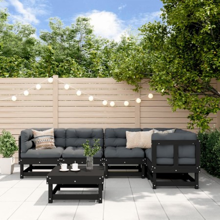 Garden furniture set 6 pieces and black solid wood cushions by vidaXL, Garden sets - Ref: Foro24-3185987, Price: 584,25 €, Di...