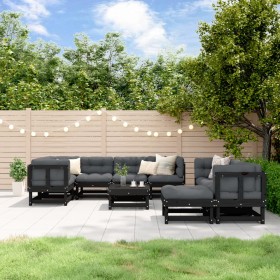 Garden furniture set 10 pieces and cushions solid black wood by vidaXL, Garden sets - Ref: Foro24-3186078, Price: 980,99 €, D...