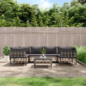 Gartenmöbel-Set 7-teilig und anthrazitgraue PE-Rattankissen von vidaXL, Outdoor-Sofas - Ref: Foro24-3186799, Preis: 539,99 €,...