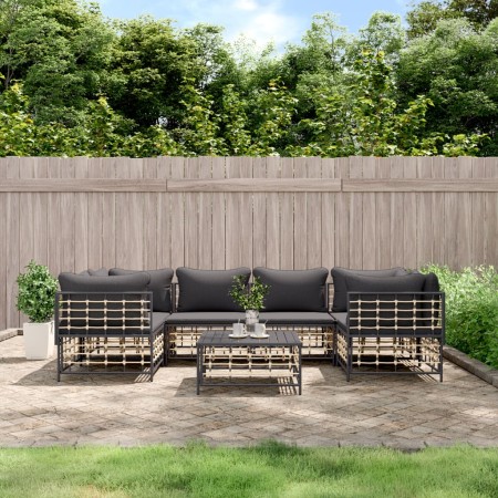 Garden furniture set 7 pieces and anthracite gray PE rattan cushions by vidaXL, Outdoor sofas - Ref: Foro24-3186799, Price: 5...