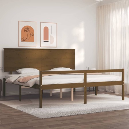 Cama personas mayores cabecero madera marrón miel 200x200 cm de vidaXL, Camas y somieres - Ref: Foro24-3195504, Precio: 193,9...