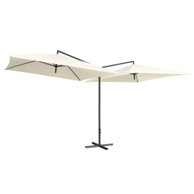 Double garden umbrella with white steel pole, sand color, 250x250 cm. by vidaXL, Umbrellas - Ref: Foro24-47321, Price: 128,99...