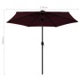 Umbrella with LED lights and burgundy aluminum pole 270 cm by vidaXL, Umbrellas - Ref: Foro24-47356, Price: 79,53 €, Discount: %