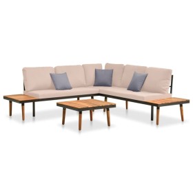 Set muebles de jardín 4 piezas y cojines madera maciza acacia de vidaXL, Conjuntos de jardín - Ref: Foro24-316642, Precio: 50...