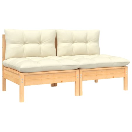 2-Sitzer-Gartensofa aus massivem Kiefernholz mit cremefarbenen Kissen von vidaXL, Modulare Sofas für den Außenbereich - Ref: ...