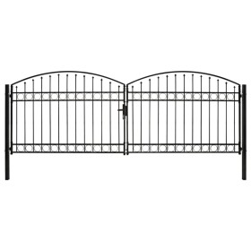 Double door fence gate with arch 400x125 cm black steel by vidaXL, garden gates - Ref: Foro24-143093, Price: 536,99 €, Discou...