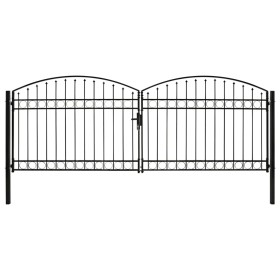 Double door fence gate with arch 400x150 cm black steel by vidaXL, garden gates - Ref: Foro24-143094, Price: 404,99 €, Discou...