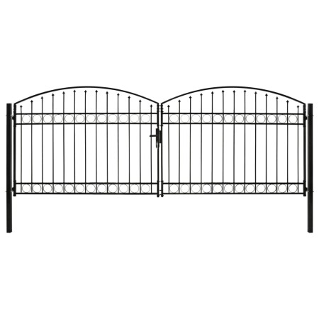 Double door fence gate with arch 400x150 cm black steel by vidaXL, garden gates - Ref: Foro24-143094, Price: 404,10 €, Discou...