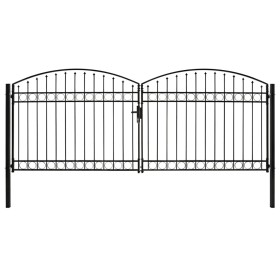 Double door fence gate with arch 400x175 cm black steel by vidaXL, garden gates - Ref: Foro24-143095, Price: 508,97 €, Discou...