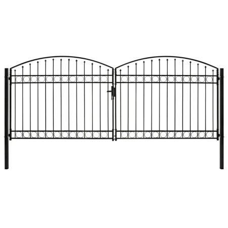 Double door fence gate with arch 400x175 cm black steel by vidaXL, garden gates - Ref: Foro24-143095, Price: 508,97 €, Discou...