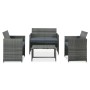 Set muebles de jardín 4 piezas y cojines ratán sintético gris de vidaXL, Conjuntos de jardín - Ref: Foro24-43909, Precio: 206...