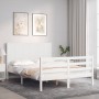 Double bed frame with white solid wood headboard by vidaXL, Beds and slatted bases - Ref: Foro24-3194477, Price: 190,13 €, Di...