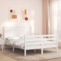 Double bed frame with white solid wood headboard by vidaXL, Beds and slatted bases - Ref: Foro24-3194477, Price: 190,13 €, Di...