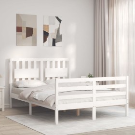 Double bed frame with white solid wood headboard by vidaXL, Beds and slatted bases - Ref: Foro24-3194282, Price: 136,99 €, Di...