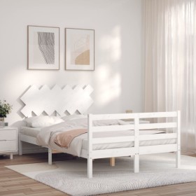 Double bed frame with white solid wood headboard by vidaXL, Beds and slatted bases - Ref: Foro24-3195257, Price: 123,99 €, Di...