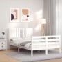 Double bed frame with white solid wood headboard by vidaXL, Beds and slatted bases - Ref: Foro24-3194737, Price: 137,99 €, Di...