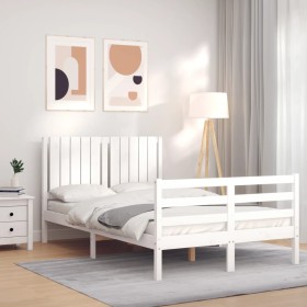 Double bed frame with white solid wood headboard by vidaXL, Beds and slatted bases - Ref: Foro24-3194737, Price: 141,87 €, Di...