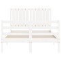 Double bed frame with white solid wood headboard by vidaXL, Beds and slatted bases - Ref: Foro24-3194737, Price: 137,99 €, Di...