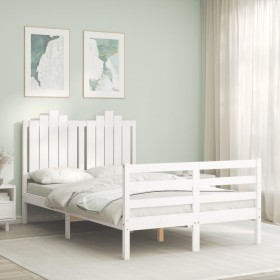 Double bed frame with white solid wood headboard by vidaXL, Beds and slatted bases - Ref: Foro24-3194152, Price: 144,38 €, Di...