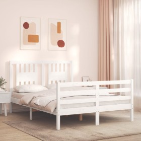 Double bed frame with white solid wood headboard by vidaXL, Beds and slatted bases - Ref: Foro24-3194542, Price: 131,99 €, Di...