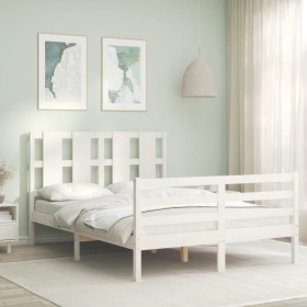 Double bed frame with white solid wood headboard by vidaXL, Beds and slatted bases - Ref: Foro24-3194087, Price: 145,47 €, Di...