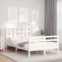 Double bed frame with white solid wood headboard by vidaXL, Beds and slatted bases - Ref: Foro24-3193892, Price: 137,76 €, Di...