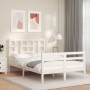 Double bed frame with white solid wood headboard by vidaXL, Beds and slatted bases - Ref: Foro24-3193892, Price: 137,76 €, Di...