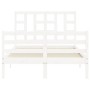 Double bed frame with white solid wood headboard by vidaXL, Beds and slatted bases - Ref: Foro24-3193892, Price: 137,76 €, Di...