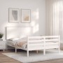 Double bed frame with white solid wood headboard by vidaXL, Beds and slatted bases - Ref: Foro24-3195192, Price: 150,52 €, Di...