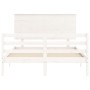 Double bed frame with white solid wood headboard by vidaXL, Beds and slatted bases - Ref: Foro24-3195192, Price: 150,52 €, Di...