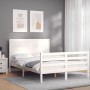 Double bed frame with white solid wood headboard by vidaXL, Beds and slatted bases - Ref: Foro24-3194607, Price: 159,85 €, Di...