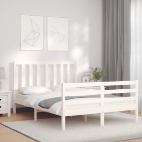 Double bed frame with white solid wood headboard by vidaXL, Beds and slatted bases - Ref: Foro24-3193827, Price: 128,56 €, Di...