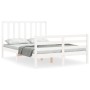 Double bed frame with white solid wood headboard by vidaXL, Beds and slatted bases - Ref: Foro24-3193762, Price: 138,50 €, Di...