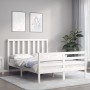 Double bed frame with white solid wood headboard by vidaXL, Beds and slatted bases - Ref: Foro24-3193762, Price: 138,50 €, Di...