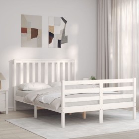 Double bed frame with white solid wood headboard by vidaXL, Beds and slatted bases - Ref: Foro24-3194217, Price: 175,99 €, Di...