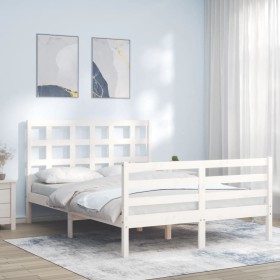 Estructura cama de matrimonio con cabecero madera maciza blanco de vidaXL, Camas y somieres - Ref: Foro24-3193957, Precio: 12...