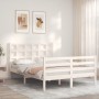 Double bed frame with white solid wood headboard by vidaXL, Beds and slatted bases - Ref: Foro24-3193957, Price: 136,63 €, Di...