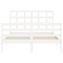 Double bed frame with white solid wood headboard by vidaXL, Beds and slatted bases - Ref: Foro24-3193957, Price: 136,63 €, Di...