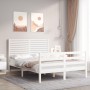 Double bed frame with white solid wood headboard by vidaXL, Beds and slatted bases - Ref: Foro24-3194997, Price: 153,99 €, Di...